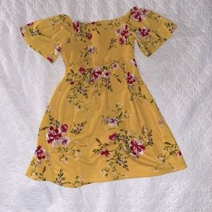 Yellow floral off the shoulder dress